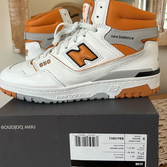New Balance 650 orange n white sneakers 80’s retro vibes7.5